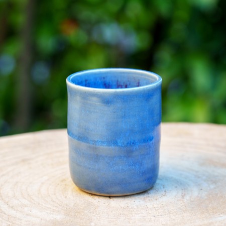 Pot cylindrique bleu et beige