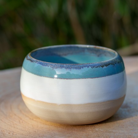 Pot boule turquoise et blanc