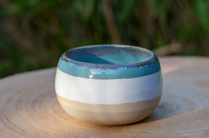Pot boule turquoise et blanc