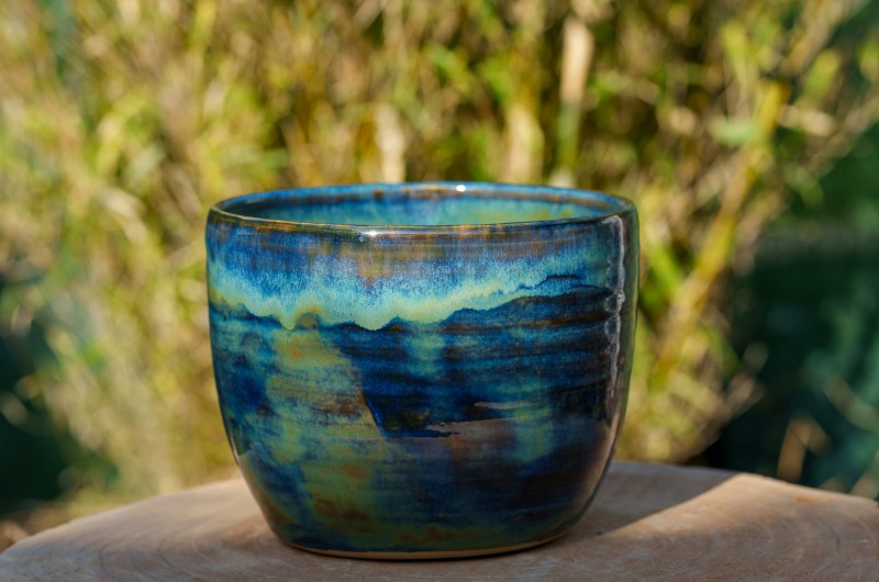 Cache-pot vert et bleu