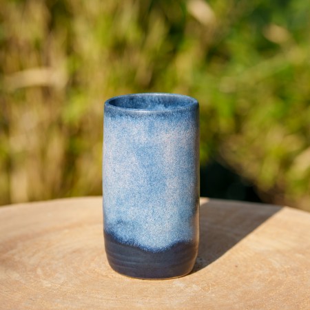 Pot cylindrique bleu et beige