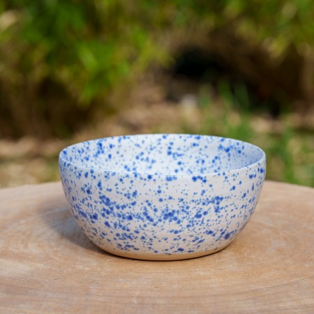 Pot blanc moucheté bleu
