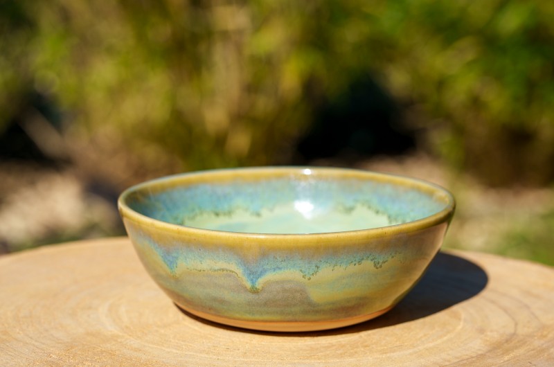 Assiette creuse verte et bleue