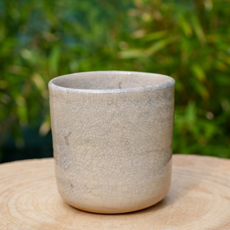 Cache-pot blanc et noir craquelé Imitation Raku