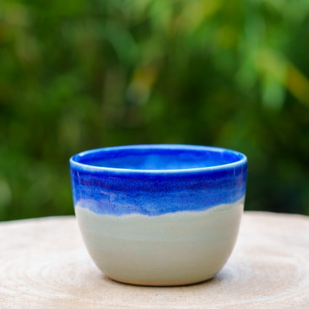 Pot boule bleu bicolore
