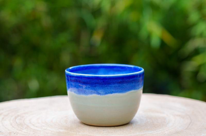 Pot boule bleu bicolore