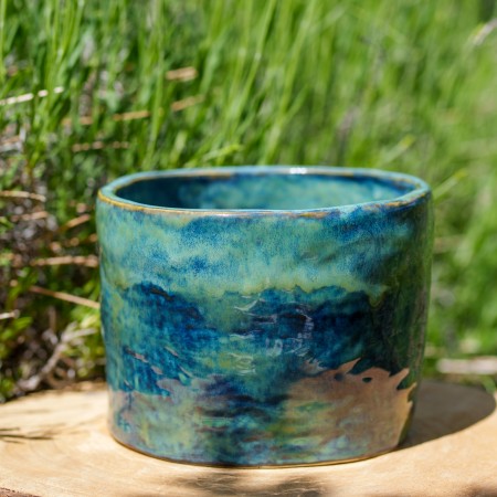 Grand Cache-pot vert et bleu