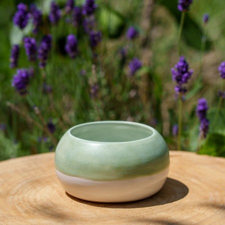 Pot boule blanc et vert satiné