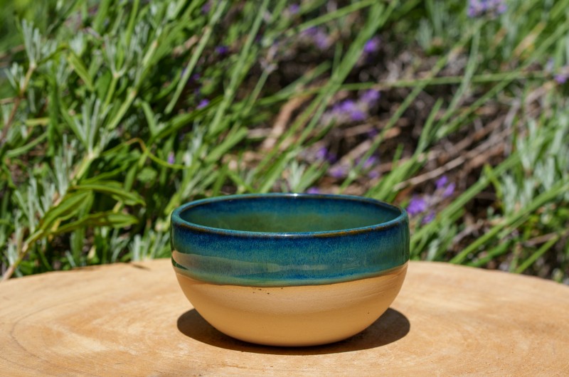 Pot boule vert et bleu