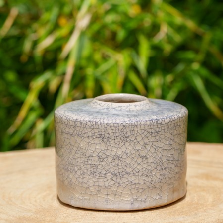 Vase blanc et noir craquelé Imitation Raku
