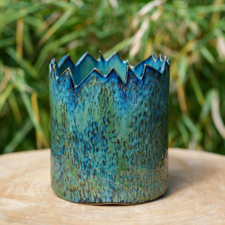Cache-pot vert et bleu texturé