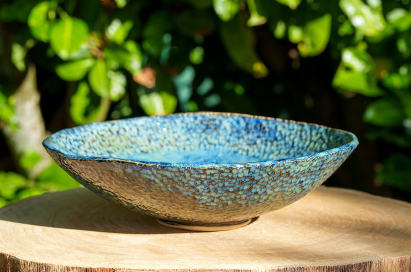 Grand plat de présentation bleu