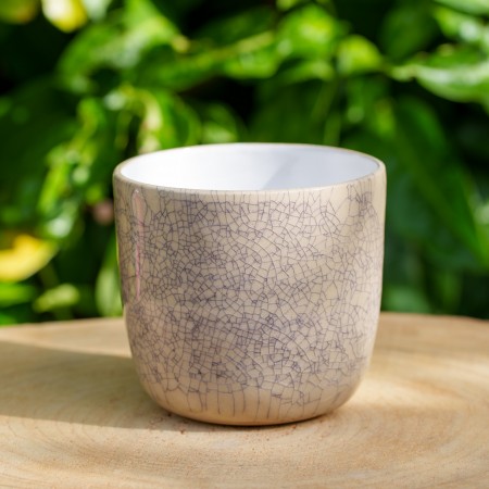 Cache-pot blanc et noir craquelé Imitation Raku