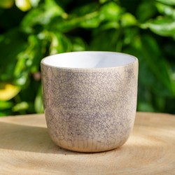 Cache-pot blanc et noir craquelé Imitation Raku