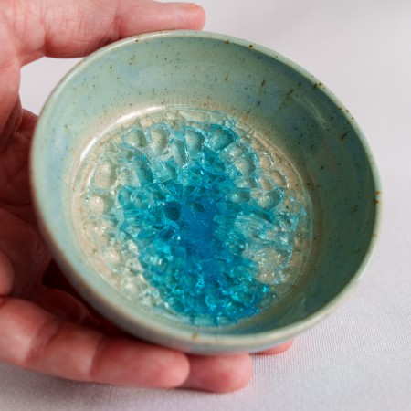 Coupelle Céramique et verre craquelé bleu