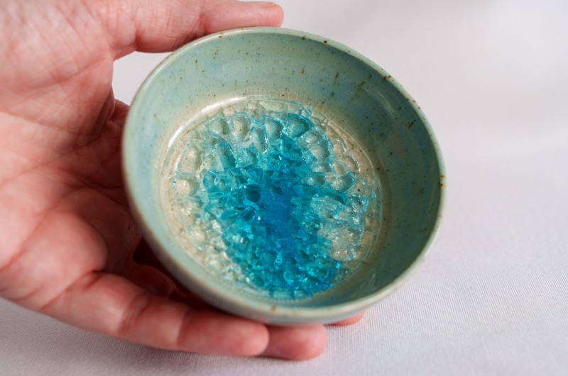 Coupelle Céramique et verre craquelé bleu