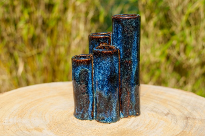 Vase Quadruple bleu et brun