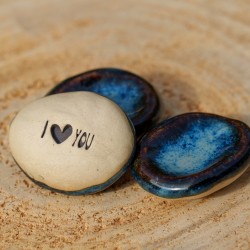 Worry Stone I Love You  bleu en céramique