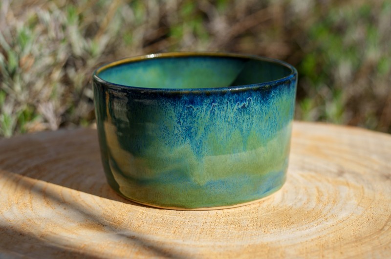 Cache-pot  droit vert et bleu