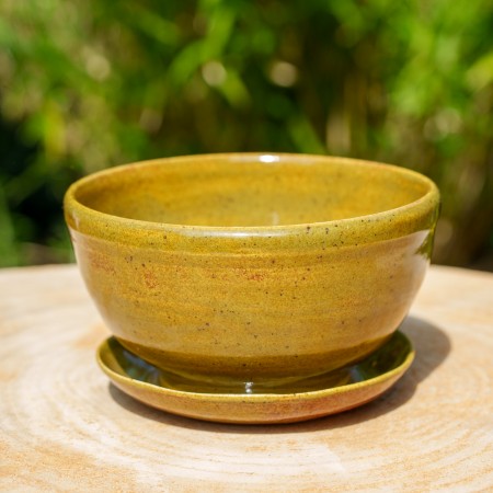 Cache-pot vert avec soucoupe intégrée