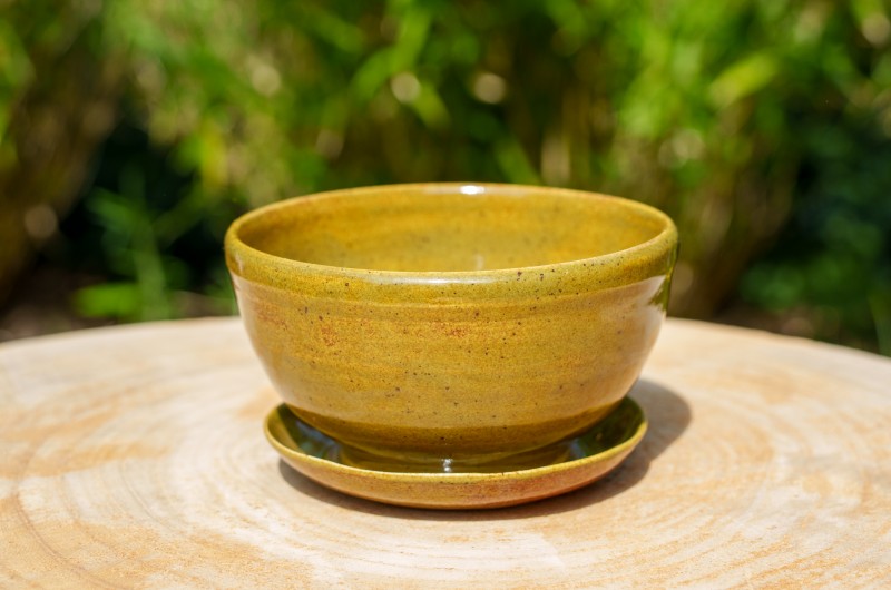 Cache-pot vert avec soucoupe intégrée