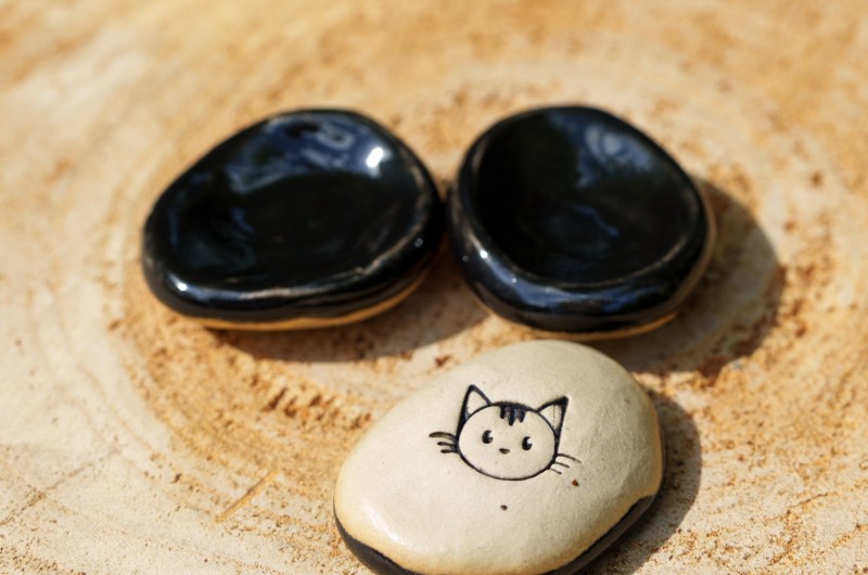 Worry Stone en céramique Chat Noir
