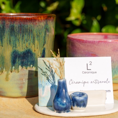 Porte carte de visite Mini vases bleu et blanc