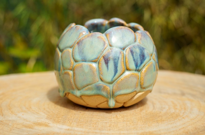 Pot boule bleu vert