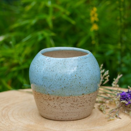 Grand vase beige et bleu